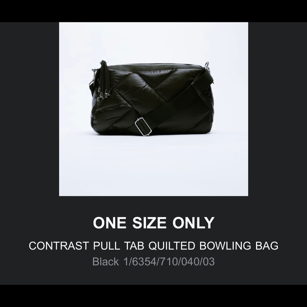 Zara Contrast Pull Tab Quilted Bowling Bag - Black